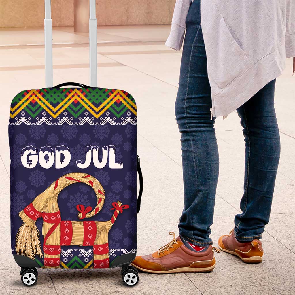 Scandinavian Yule Goat Christmas Luggage Cover with Scandinavian Folk Pattern Style - Wonder Print Shop