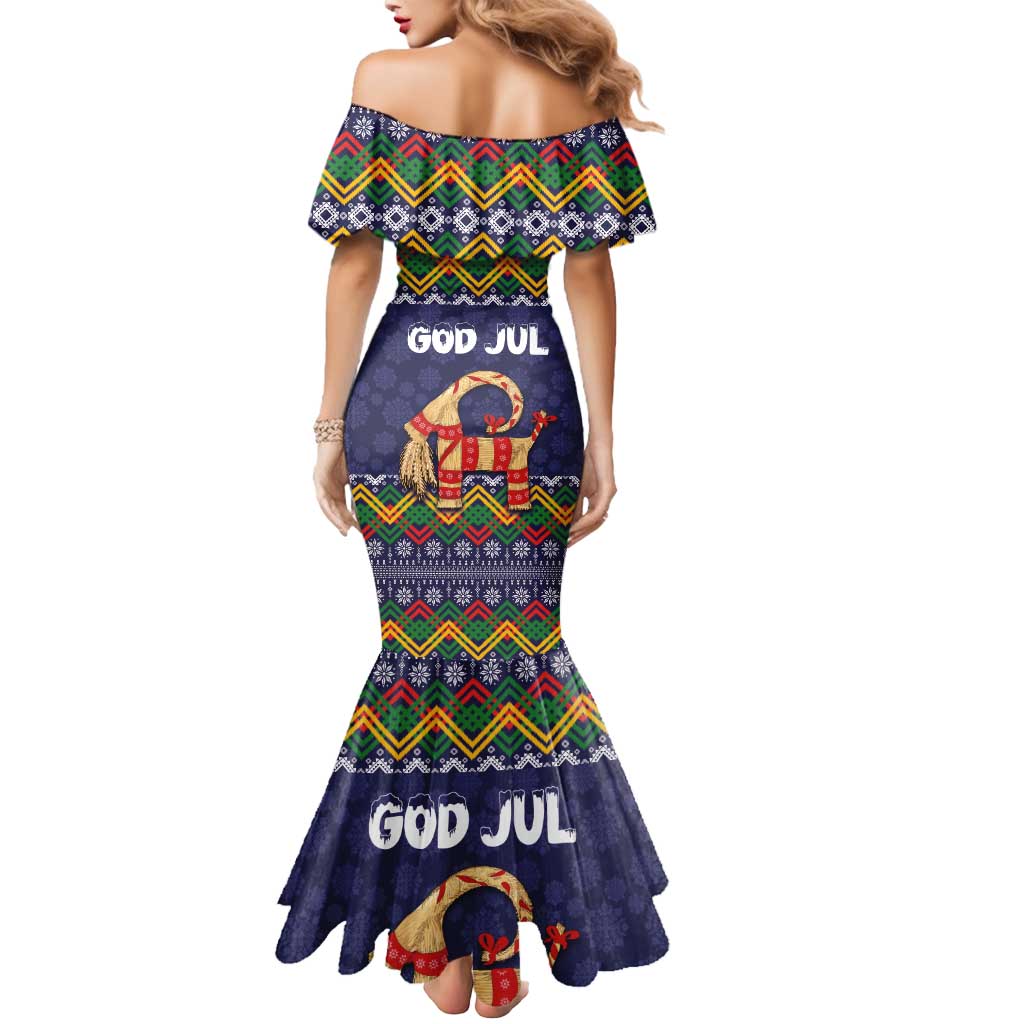 Scandinavian Yule Goat Christmas Mermaid Dress with Scandinavian Folk Pattern Style - Wonder Print Shop
