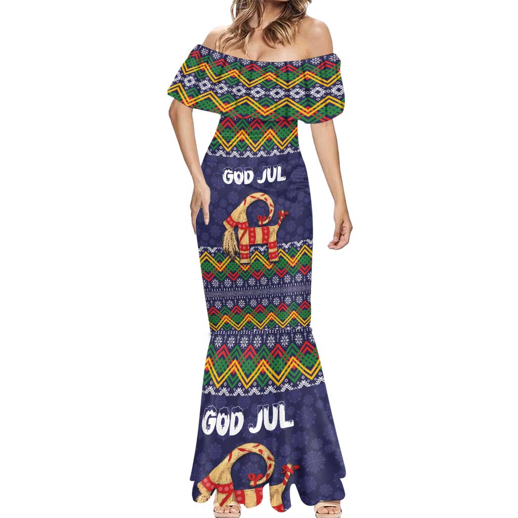 Scandinavian Yule Goat Christmas Mermaid Dress with Scandinavian Folk Pattern Style - Wonder Print Shop