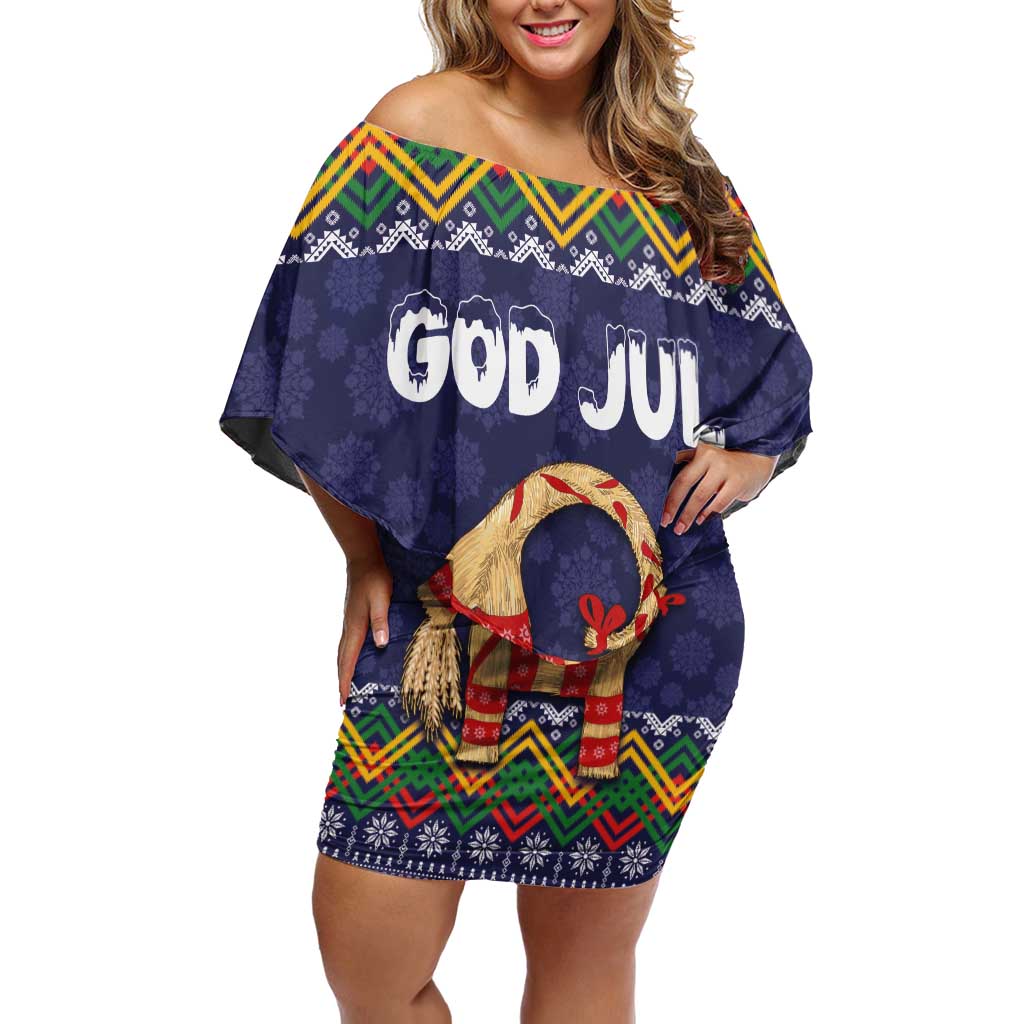 Scandinavian Yule Goat Christmas Off Shoulder Short Dress with Scandinavian Folk Pattern Style - Wonder Print Shop