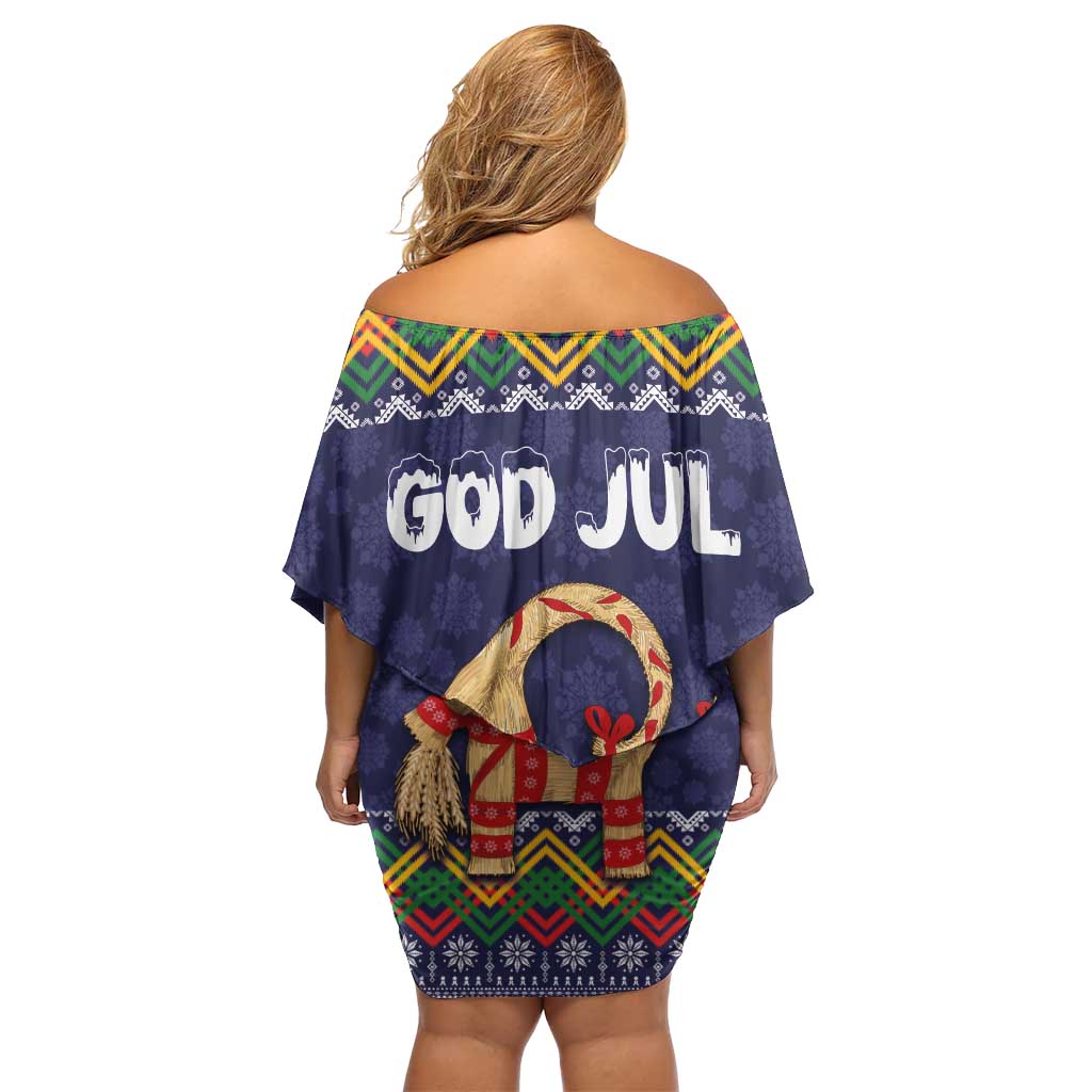 Scandinavian Yule Goat Christmas Off Shoulder Short Dress with Scandinavian Folk Pattern Style - Wonder Print Shop