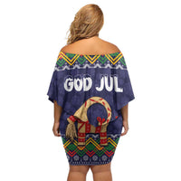 Scandinavian Yule Goat Christmas Off Shoulder Short Dress with Scandinavian Folk Pattern Style - Wonder Print Shop