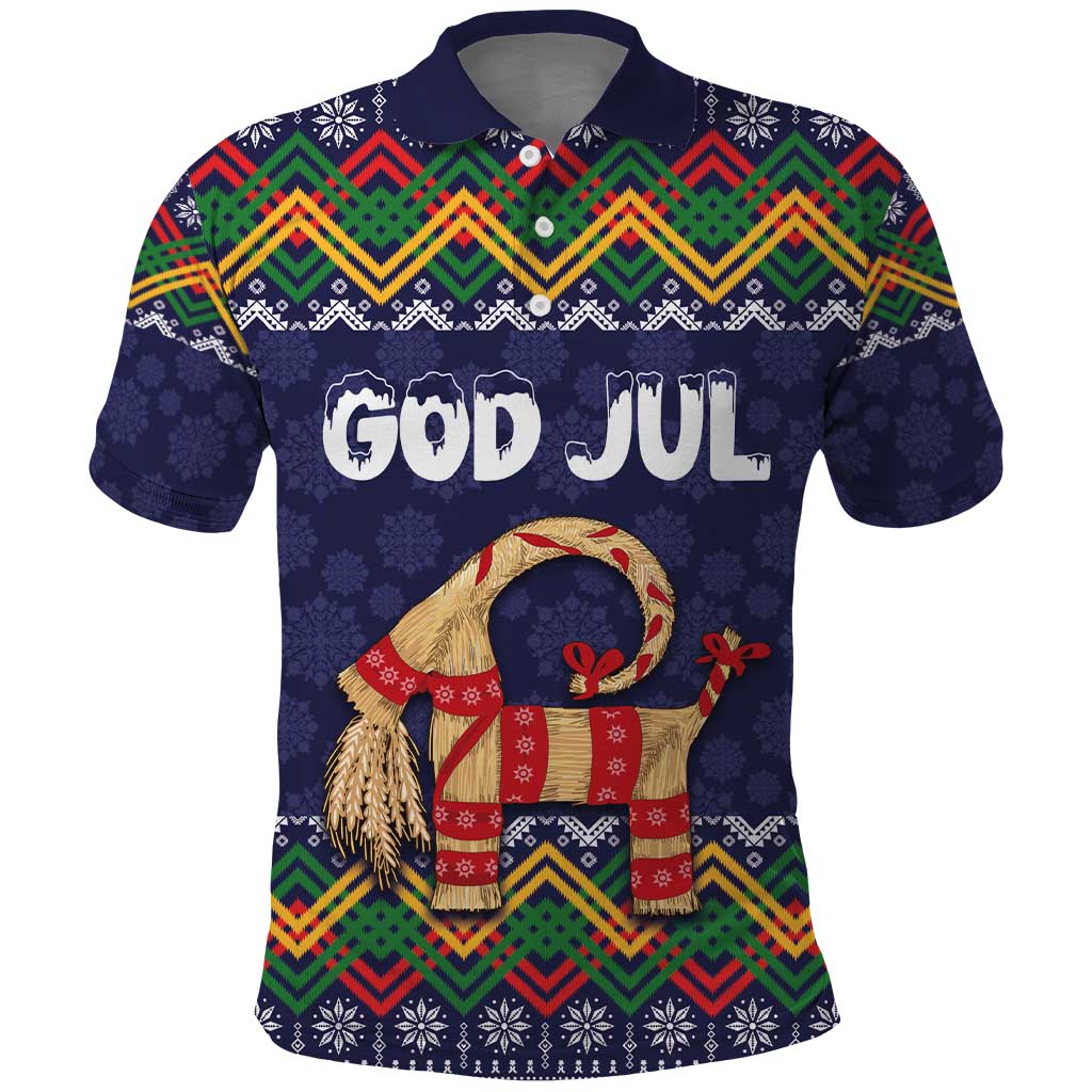 Scandinavian Yule Goat Christmas Polo Shirt with Scandinavian Folk Pattern Style - Wonder Print Shop