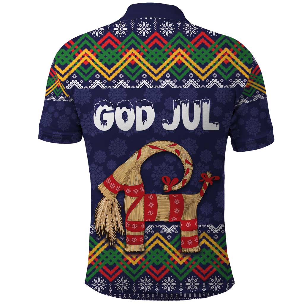 Scandinavian Yule Goat Christmas Polo Shirt with Scandinavian Folk Pattern Style - Wonder Print Shop