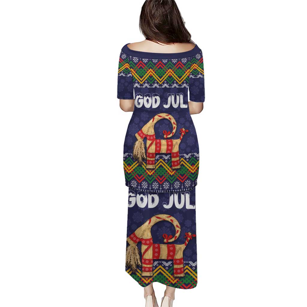 Scandinavian Yule Goat Christmas Puletasi with Scandinavian Folk Pattern Style - Wonder Print Shop