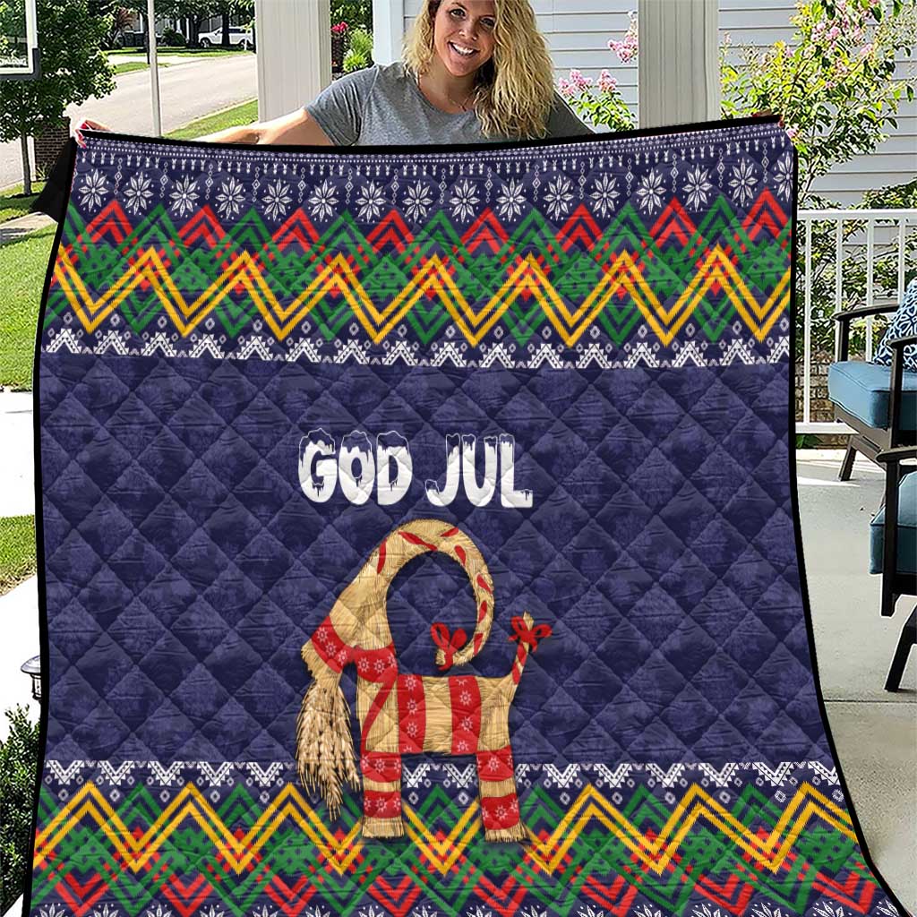Scandinavian Yule Goat Christmas Quilt with Scandinavian Folk Pattern Style - Wonder Print Shop
