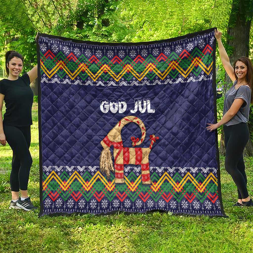 Scandinavian Yule Goat Christmas Quilt with Scandinavian Folk Pattern Style - Wonder Print Shop