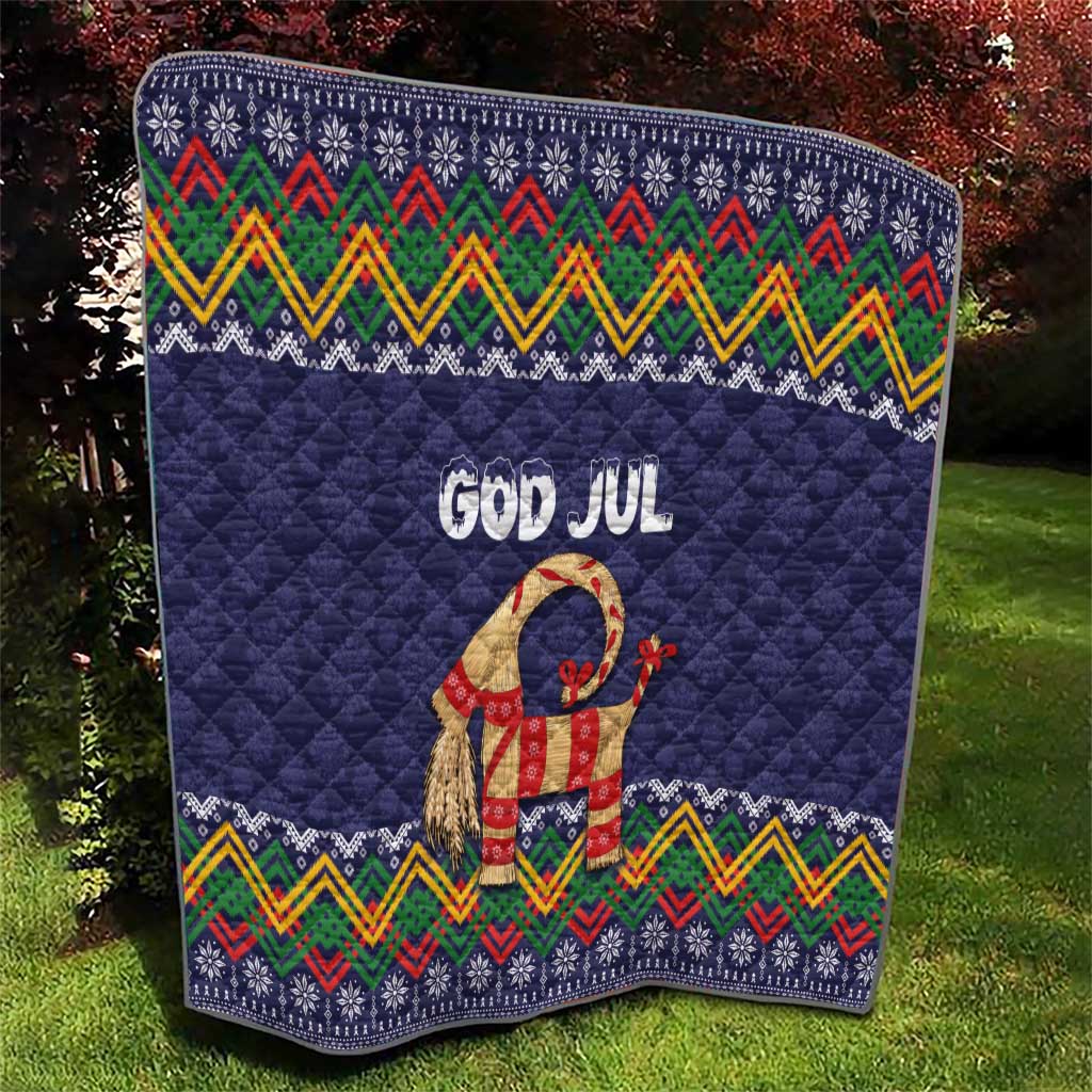 Scandinavian Yule Goat Christmas Quilt with Scandinavian Folk Pattern Style - Wonder Print Shop