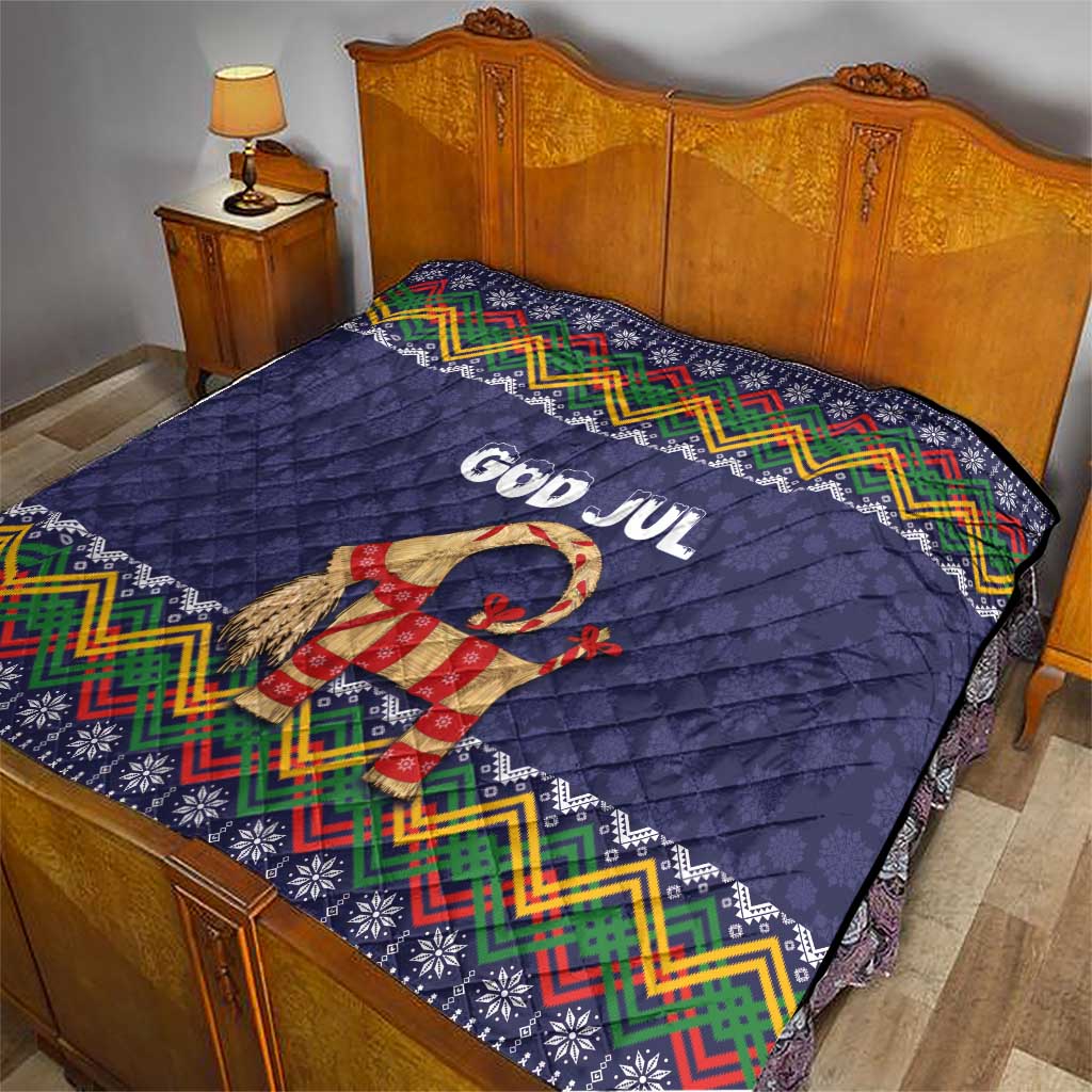 Scandinavian Yule Goat Christmas Quilt with Scandinavian Folk Pattern Style - Wonder Print Shop