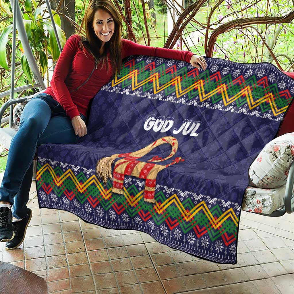 Scandinavian Yule Goat Christmas Quilt with Scandinavian Folk Pattern Style - Wonder Print Shop