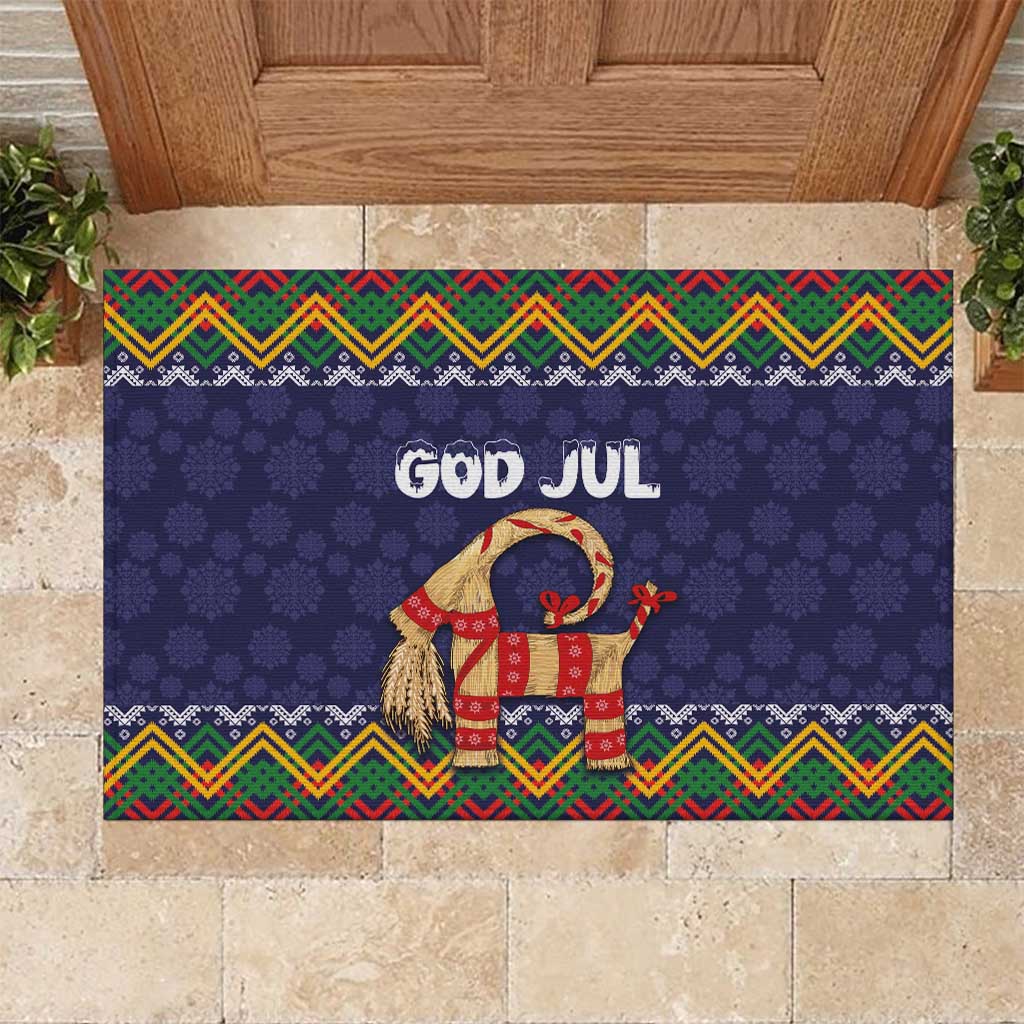 Scandinavian Yule Goat Christmas Rubber Doormat with Scandinavian Folk Pattern Style - Wonder Print Shop