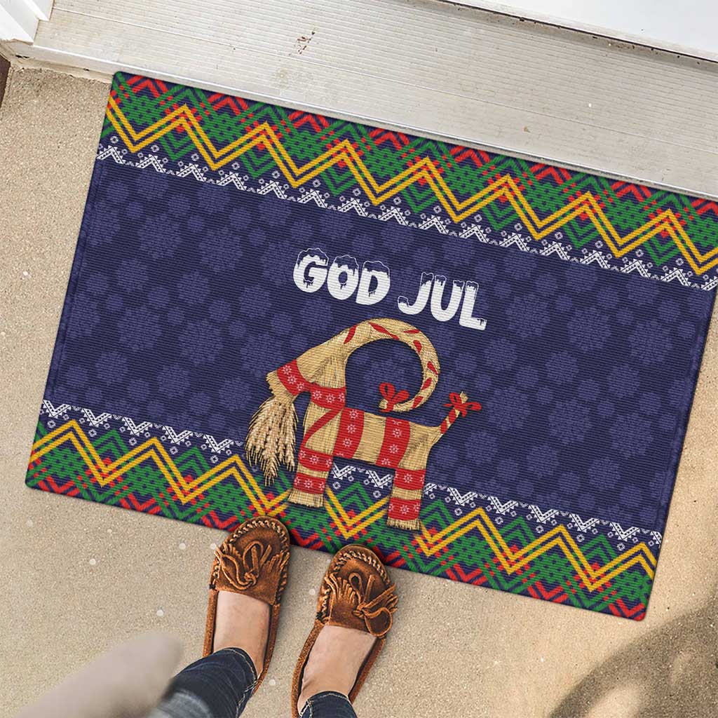 Scandinavian Yule Goat Christmas Rubber Doormat with Scandinavian Folk Pattern Style - Wonder Print Shop