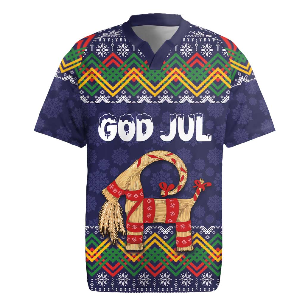 Scandinavian Yule Goat Christmas Rugby Jersey with Scandinavian Folk Pattern Style - Wonder Print Shop