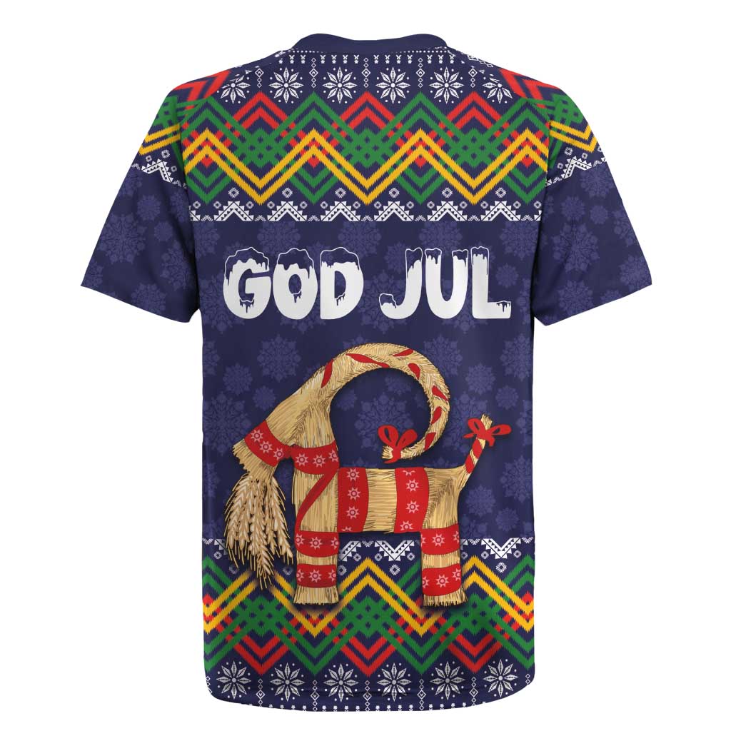 Scandinavian Yule Goat Christmas Rugby Jersey with Scandinavian Folk Pattern Style - Wonder Print Shop