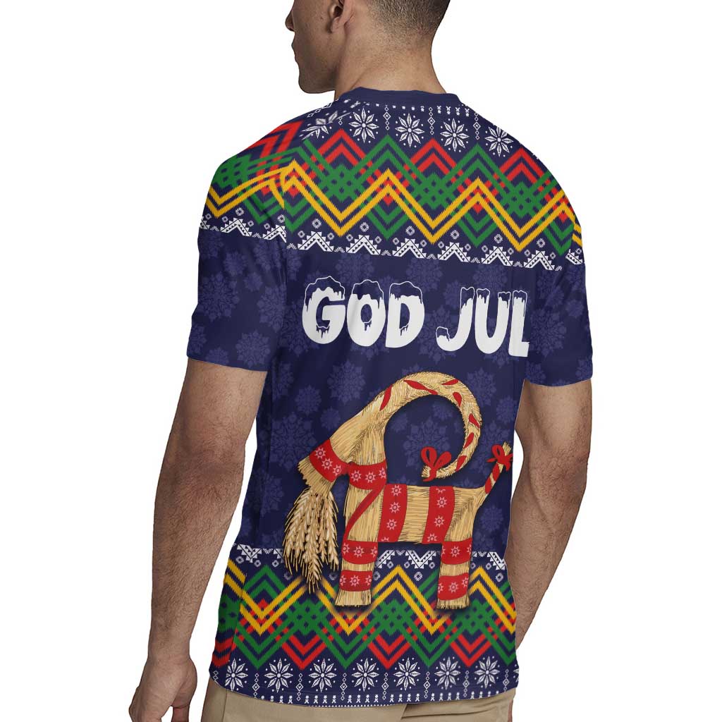 Scandinavian Yule Goat Christmas Rugby Jersey with Scandinavian Folk Pattern Style - Wonder Print Shop