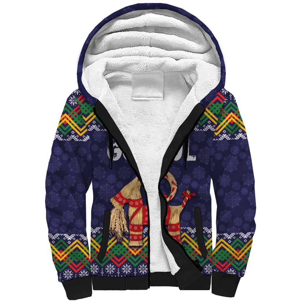 Scandinavian Yule Goat Christmas Sherpa Hoodie with Scandinavian Folk Pattern Style - Wonder Print Shop