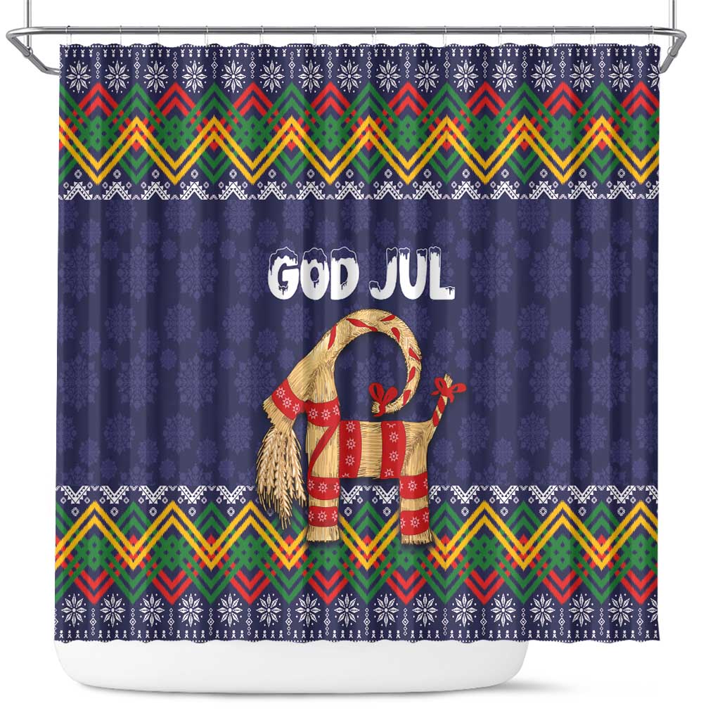 Scandinavian Yule Goat Christmas Shower Curtain with Scandinavian Folk Pattern Style