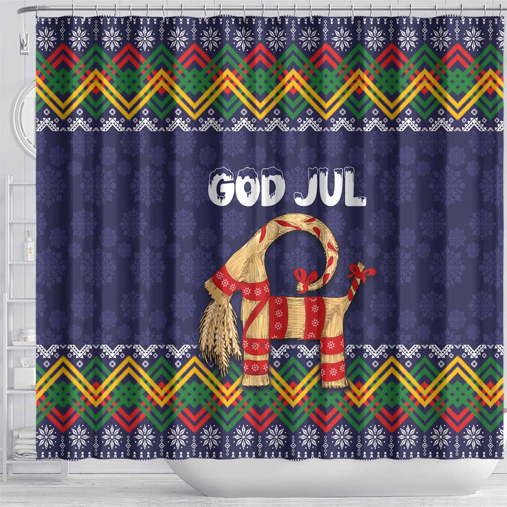 Scandinavian Yule Goat Christmas Shower Curtain with Scandinavian Folk Pattern Style