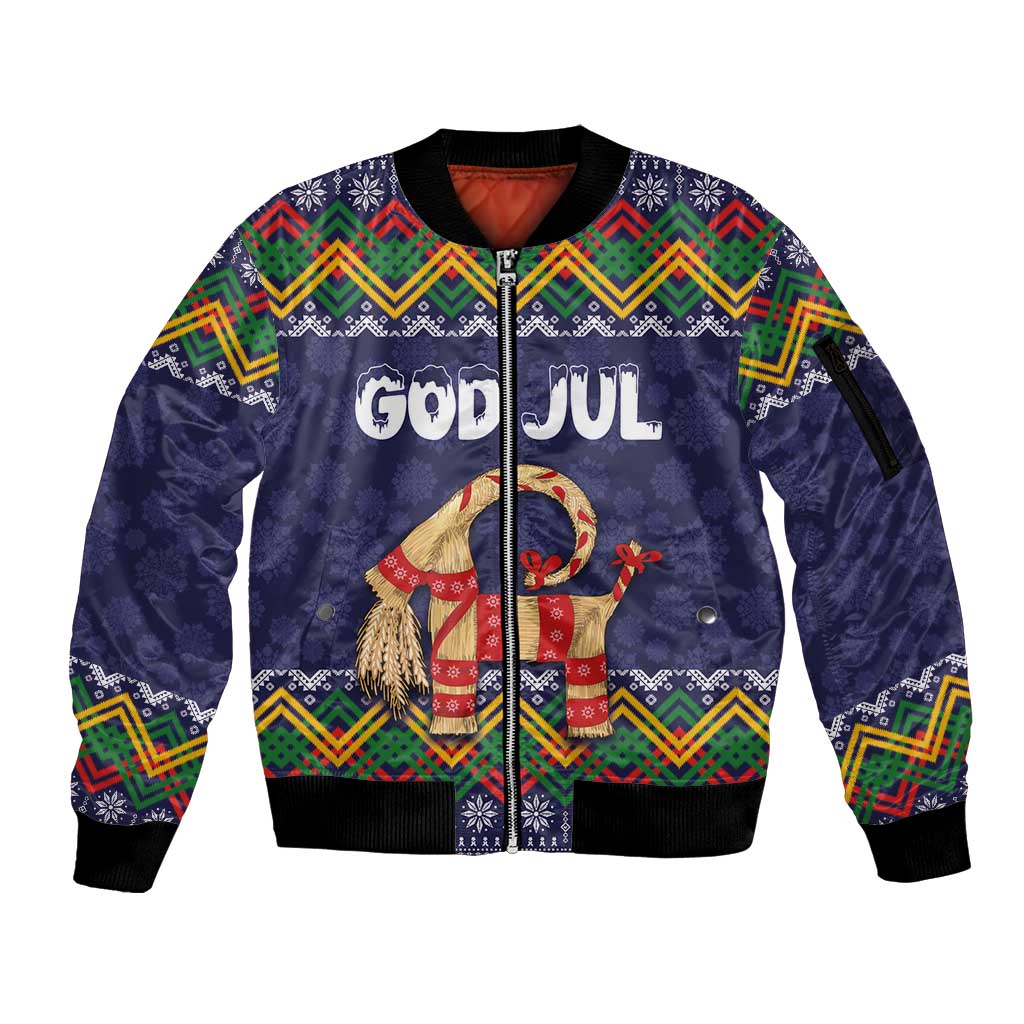 Scandinavian Yule Goat Christmas Sleeve Zip Bomber Jacket with Scandinavian Folk Pattern Style - Wonder Print Shop
