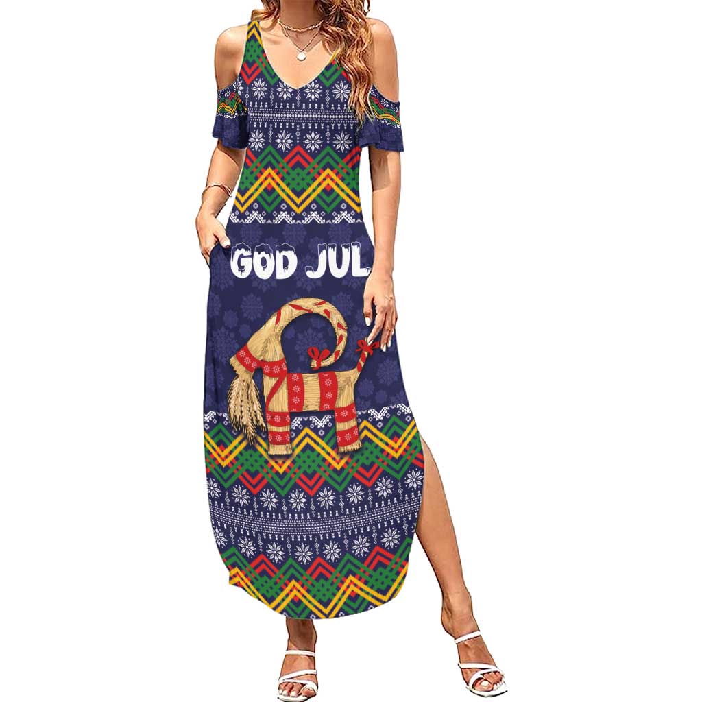 Scandinavian Yule Goat Christmas Summer Maxi Dress with Scandinavian Folk Pattern Style - Wonder Print Shop