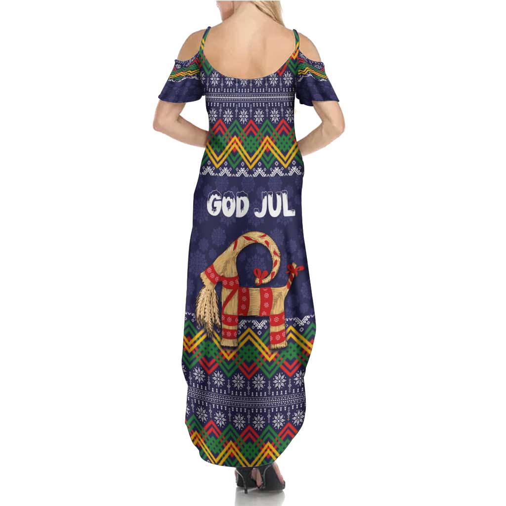 Scandinavian Yule Goat Christmas Summer Maxi Dress with Scandinavian Folk Pattern Style - Wonder Print Shop