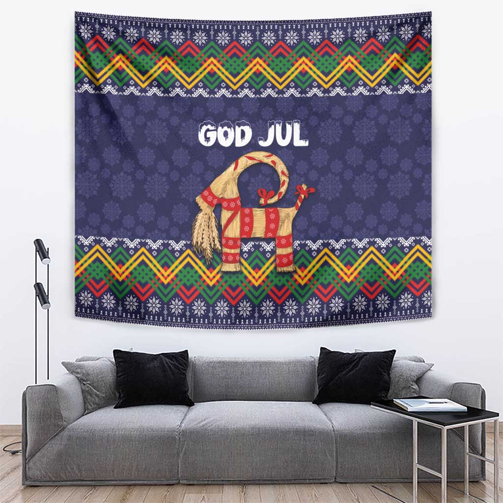 Scandinavian Yule Goat Christmas Tapestry with Scandinavian Folk Pattern Style - Wonder Print Shop