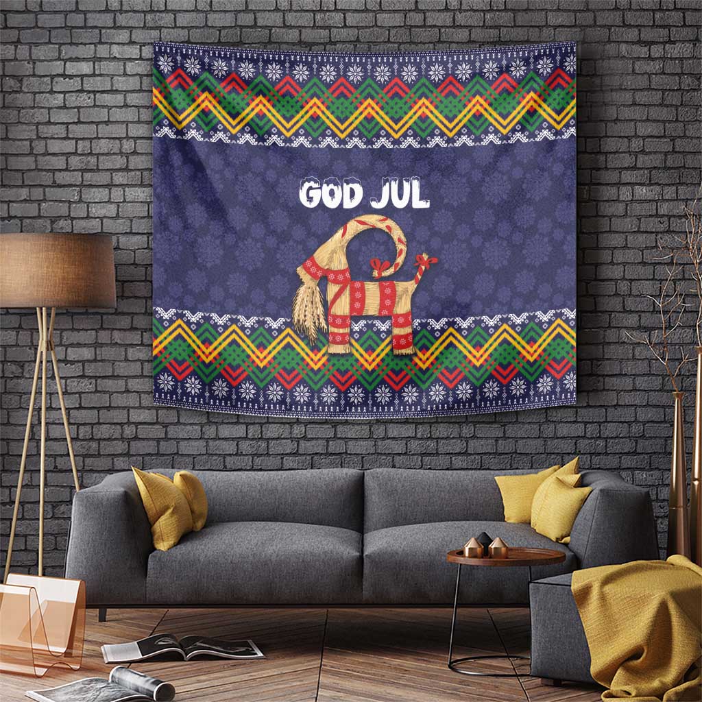 Scandinavian Yule Goat Christmas Tapestry with Scandinavian Folk Pattern Style - Wonder Print Shop