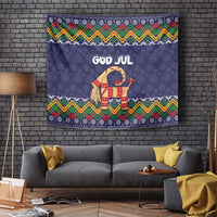 Scandinavian Yule Goat Christmas Tapestry with Scandinavian Folk Pattern Style - Wonder Print Shop