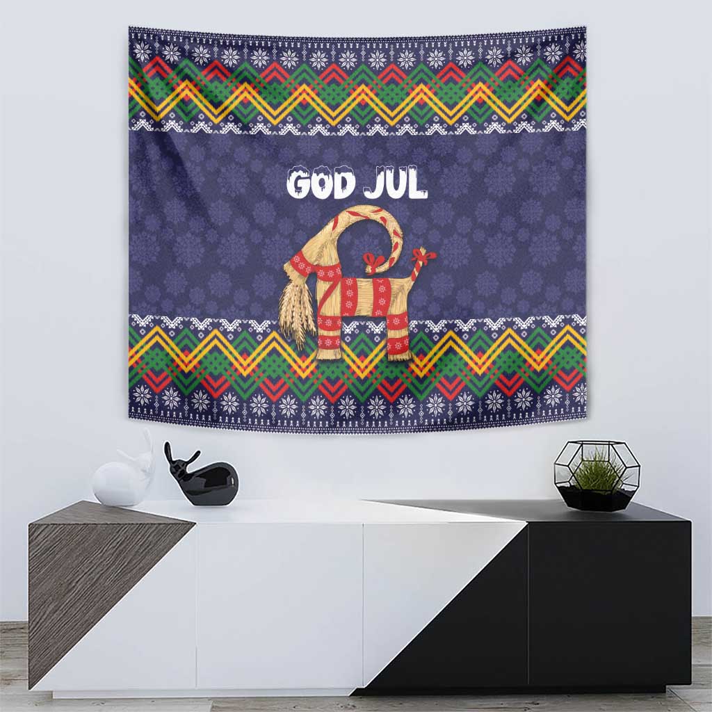 Scandinavian Yule Goat Christmas Tapestry with Scandinavian Folk Pattern Style - Wonder Print Shop