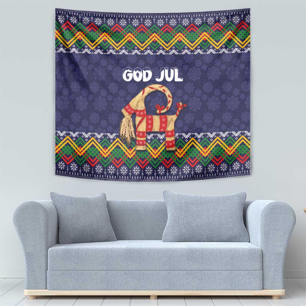 Scandinavian Yule Goat Christmas Tapestry with Scandinavian Folk Pattern Style - Wonder Print Shop