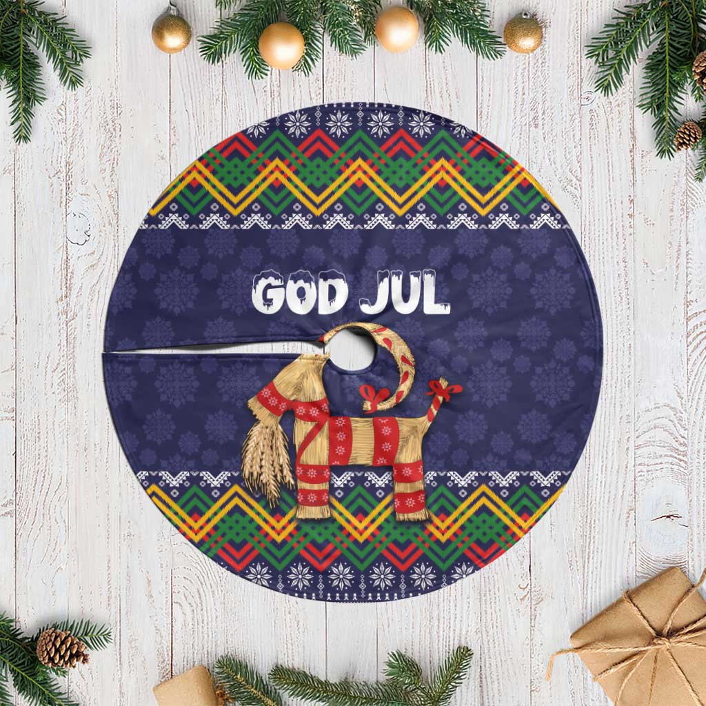 Scandinavian Yule Goat Christmas Tree Skirt with Scandinavian Folk Pattern Style - Wonder Print Shop