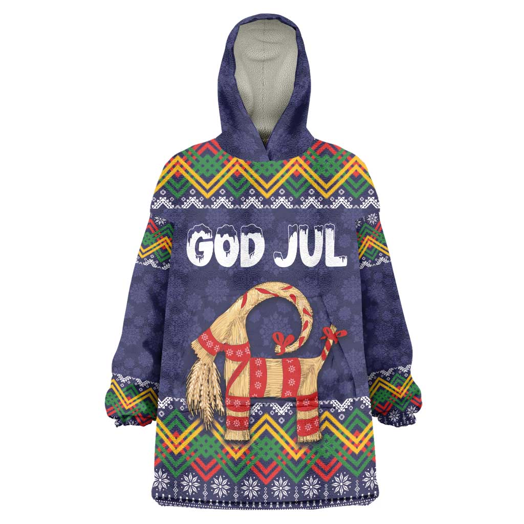 Scandinavian Yule Goat Christmas Wearable Blanket Hoodie with Scandinavian Folk Pattern Style - Wonder Print Shop