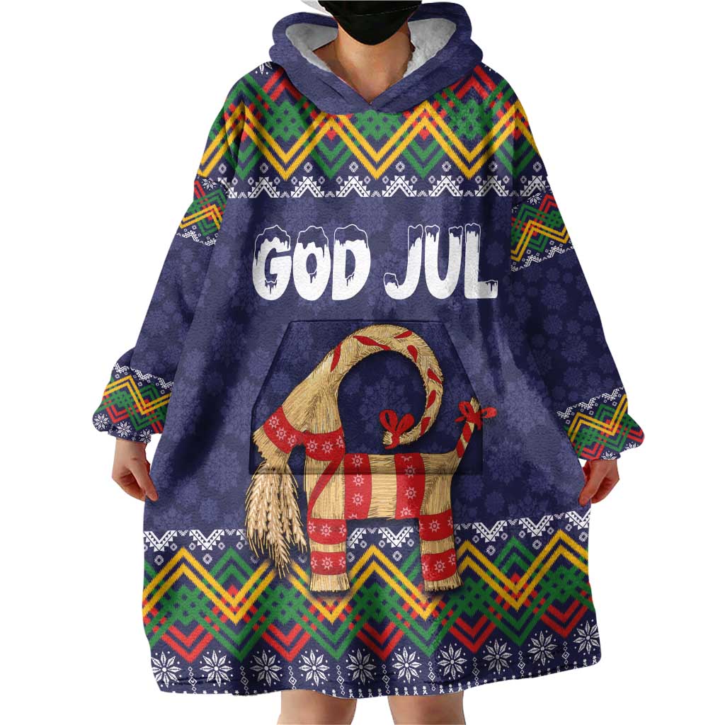 Scandinavian Yule Goat Christmas Wearable Blanket Hoodie with Scandinavian Folk Pattern Style - Wonder Print Shop