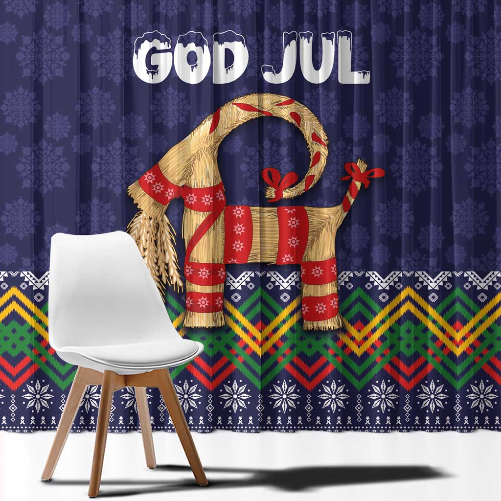 Scandinavian Yule Goat Christmas Window Curtain with Scandinavian Folk Pattern Style - Wonder Print Shop