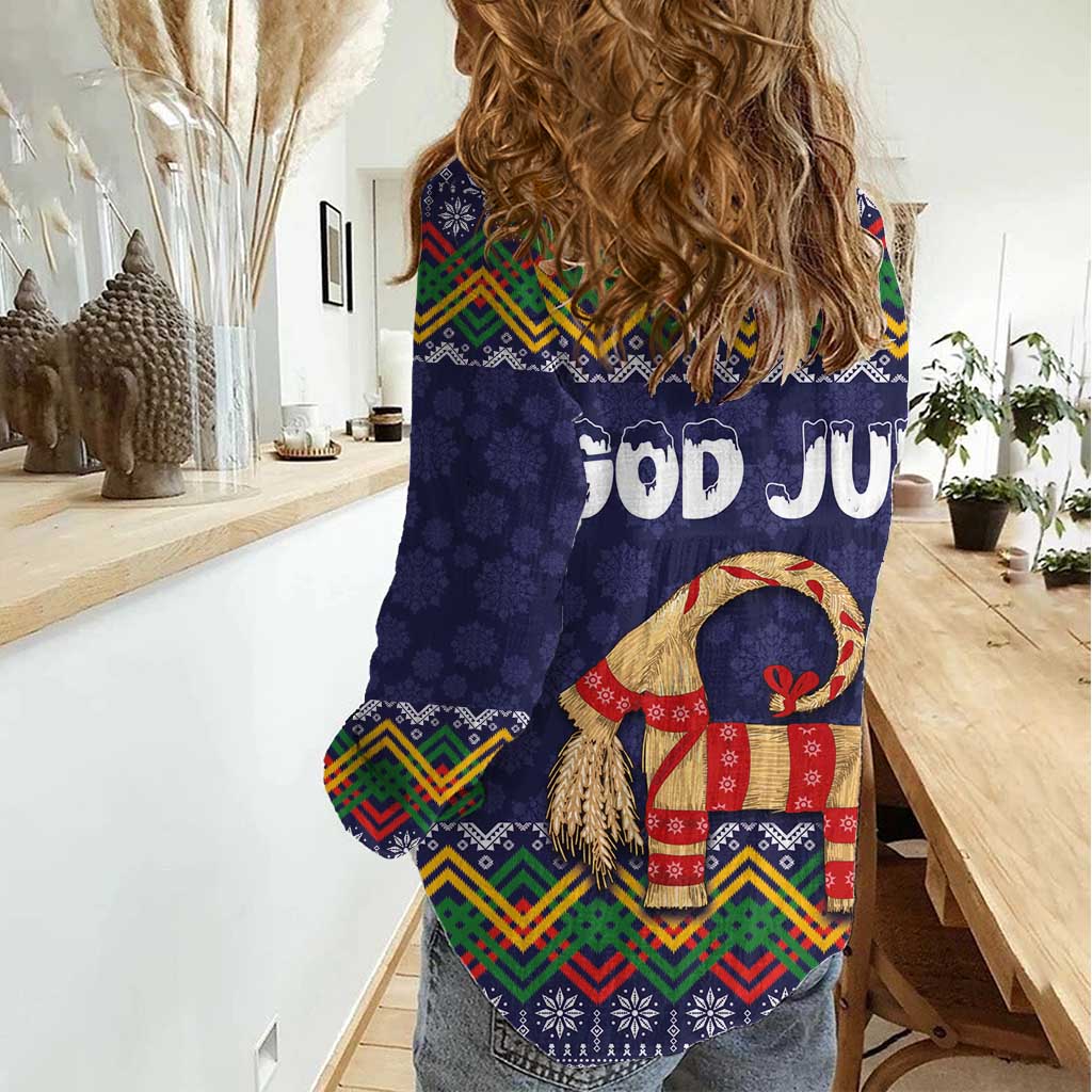 Scandinavian Yule Goat Christmas Women Casual Shirt with Scandinavian Folk Pattern Style - Wonder Print Shop
