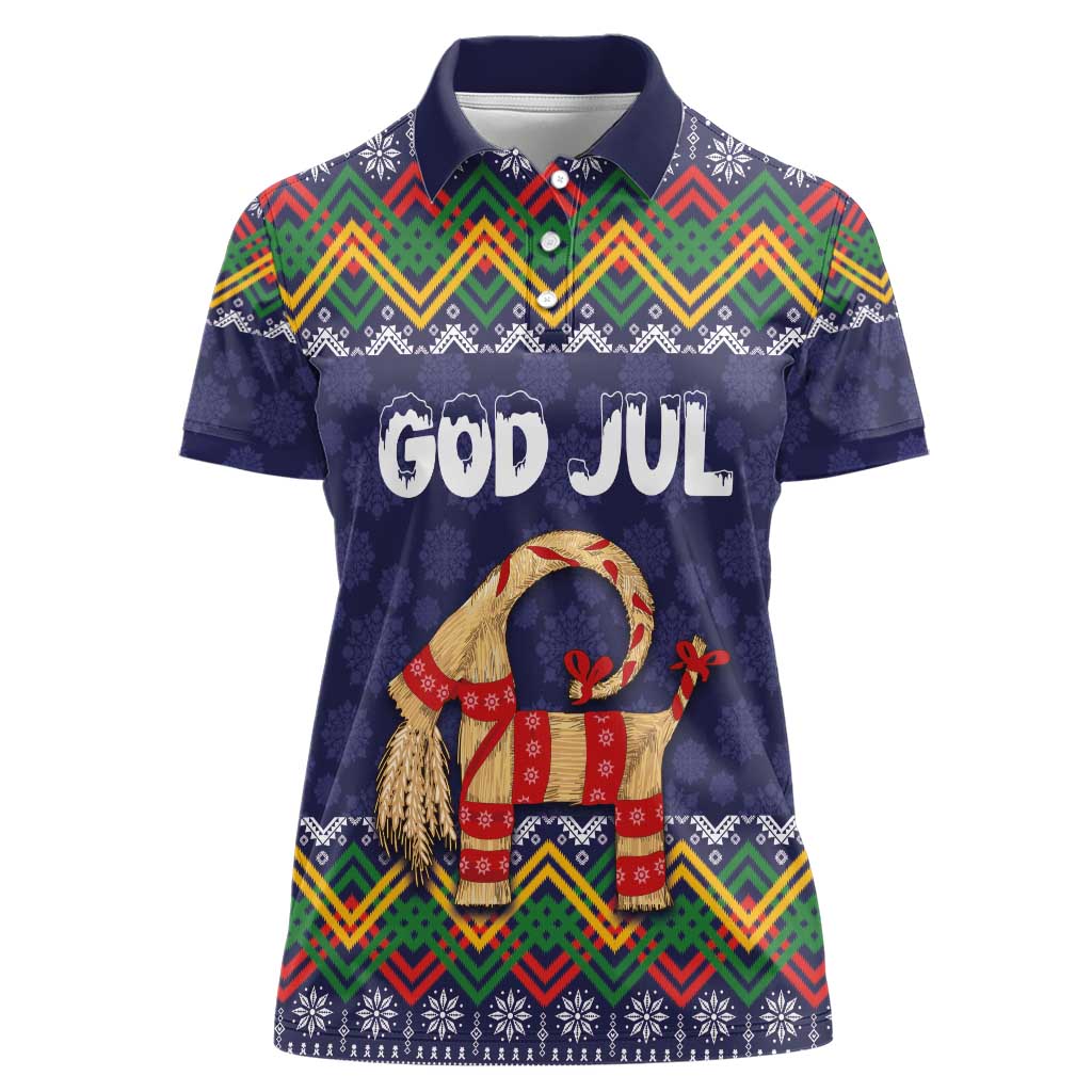 Scandinavian Yule Goat Christmas Women Polo Shirt with Scandinavian Folk Pattern Style - Wonder Print Shop