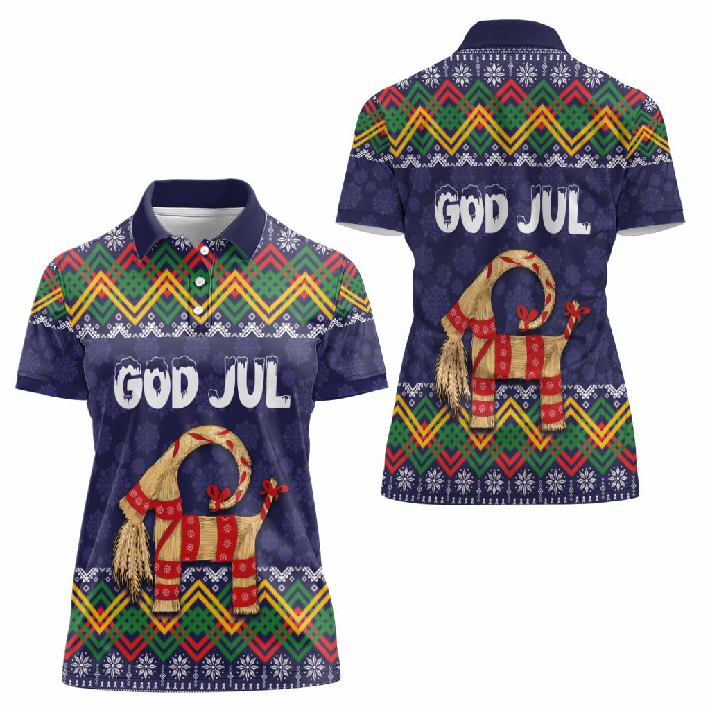 Scandinavian Yule Goat Christmas Women Polo Shirt with Scandinavian Folk Pattern Style - Wonder Print Shop