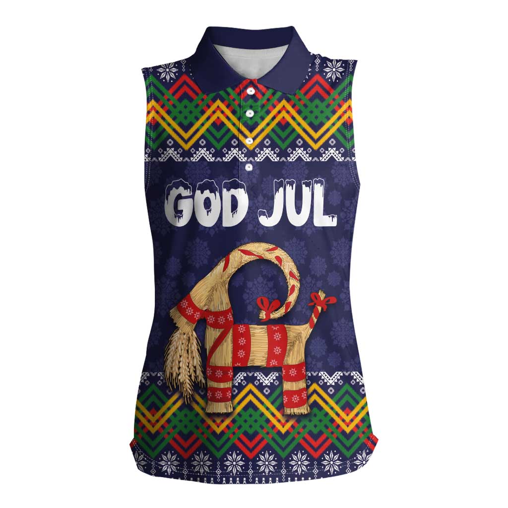 Scandinavian Yule Goat Christmas Women Sleeveless Polo Shirt with Scandinavian Folk Pattern Style - Wonder Print Shop
