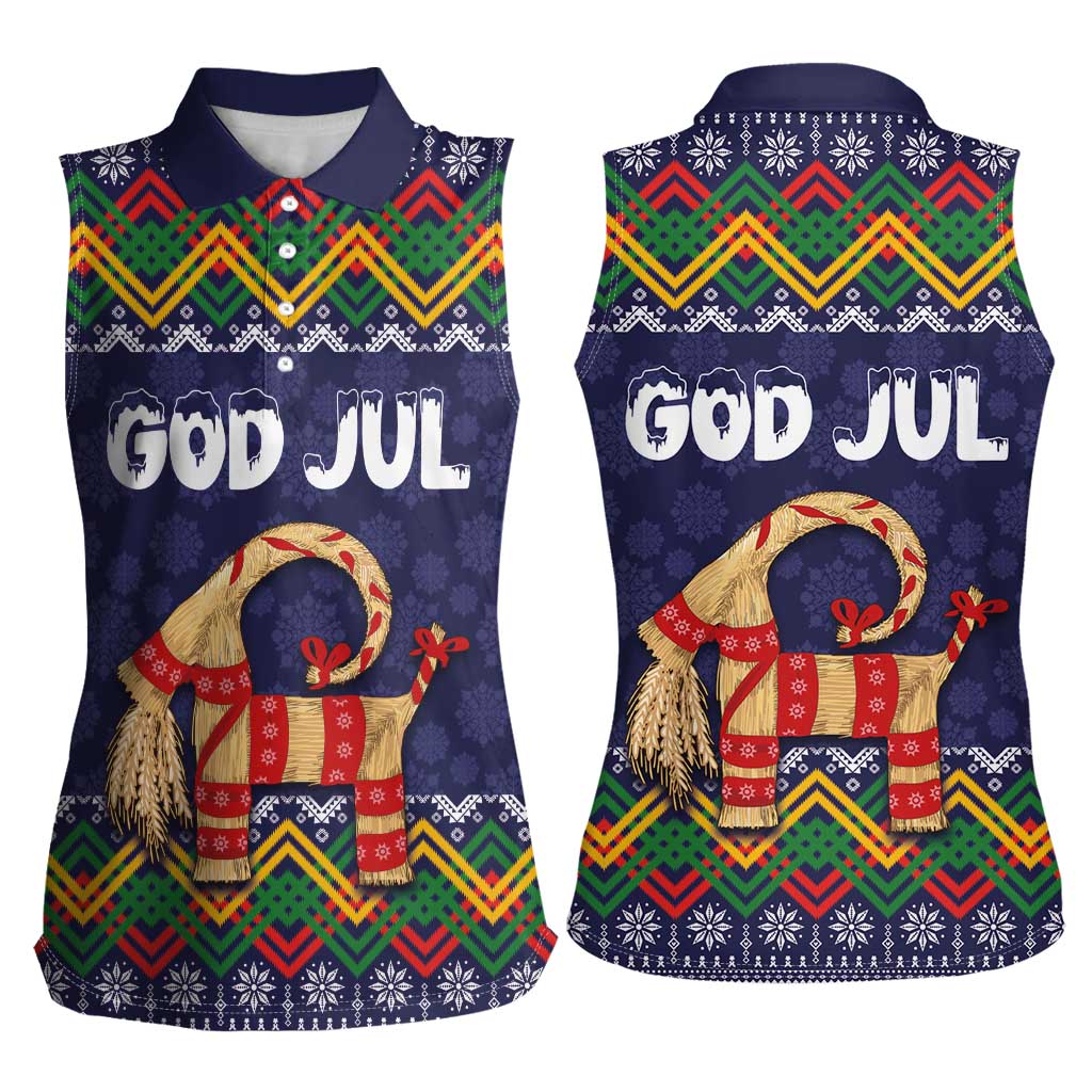 Scandinavian Yule Goat Christmas Women Sleeveless Polo Shirt with Scandinavian Folk Pattern Style - Wonder Print Shop