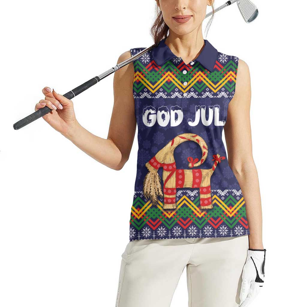 Scandinavian Yule Goat Christmas Women Sleeveless Polo Shirt with Scandinavian Folk Pattern Style - Wonder Print Shop