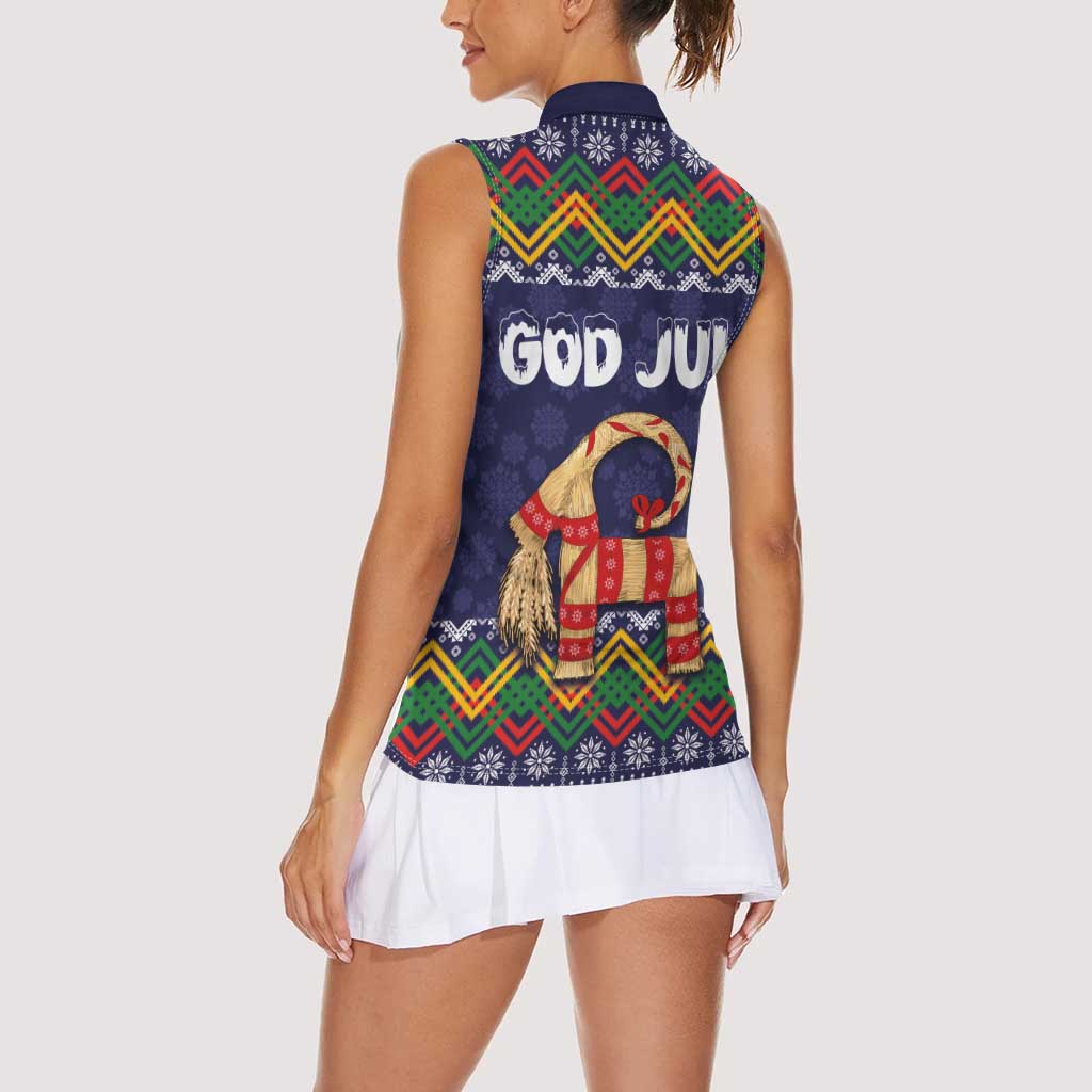 Scandinavian Yule Goat Christmas Women Sleeveless Polo Shirt with Scandinavian Folk Pattern Style - Wonder Print Shop