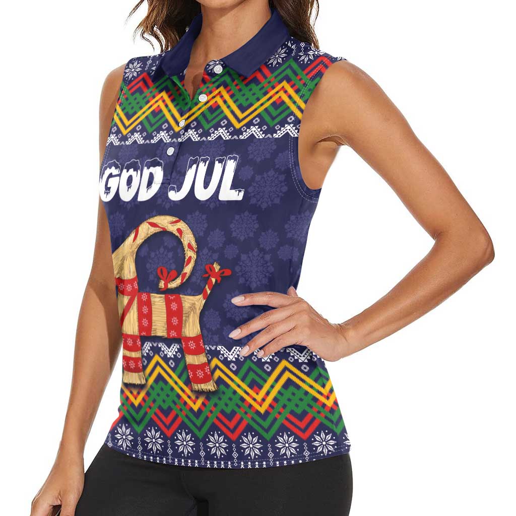 Scandinavian Yule Goat Christmas Women Sleeveless Polo Shirt with Scandinavian Folk Pattern Style - Wonder Print Shop