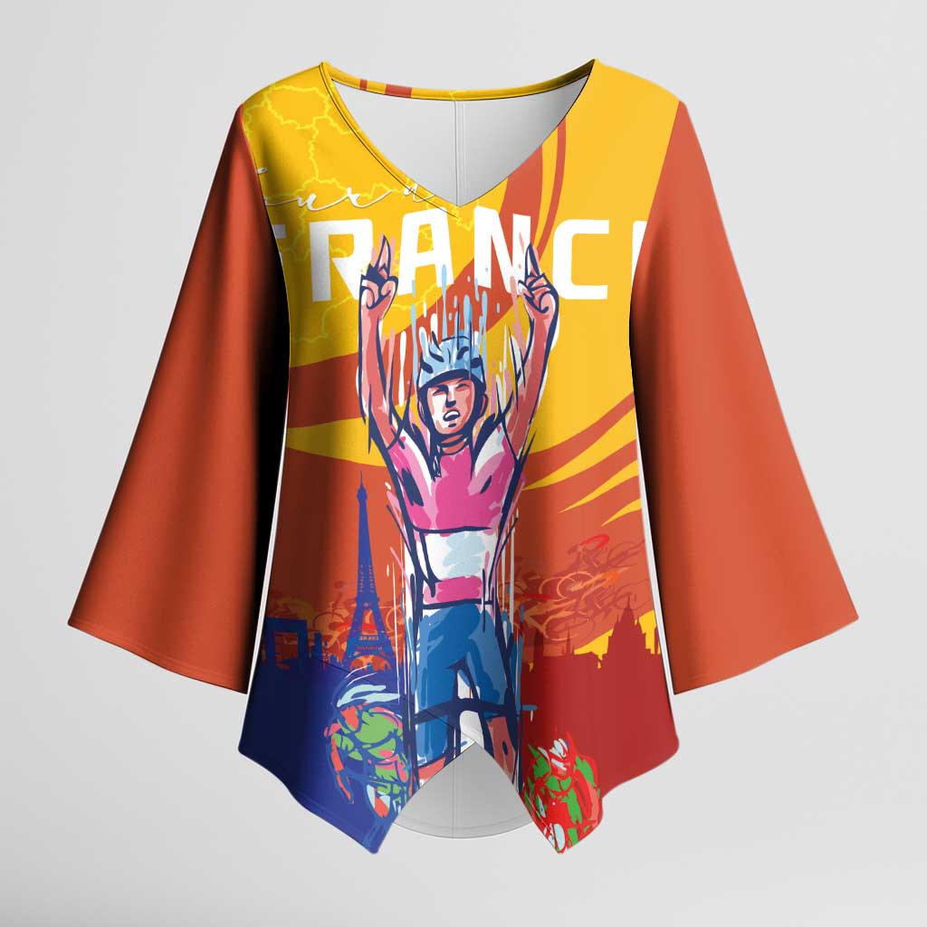 Personalised France Bicycle Racing Kimono Sleeve Blouse Sporty Style