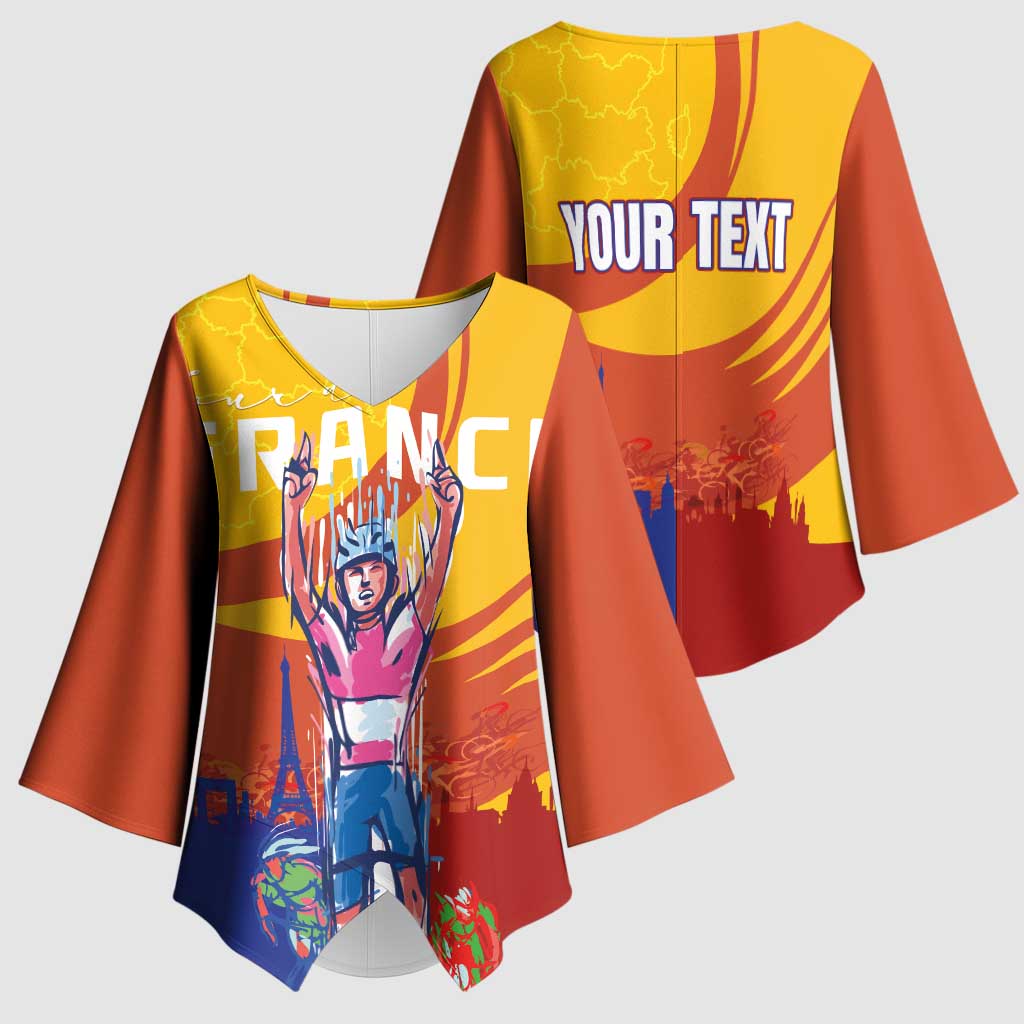 Personalised France Bicycle Racing Kimono Sleeve Blouse Sporty Style
