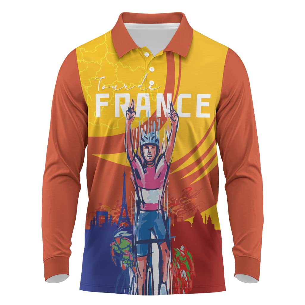 Personalised France Bicycle Racing Long Sleeve Polo Shirt Sporty Style