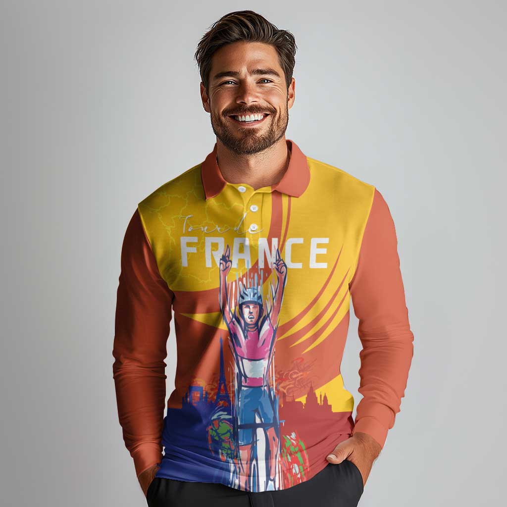 Personalised France Bicycle Racing Long Sleeve Polo Shirt Sporty Style