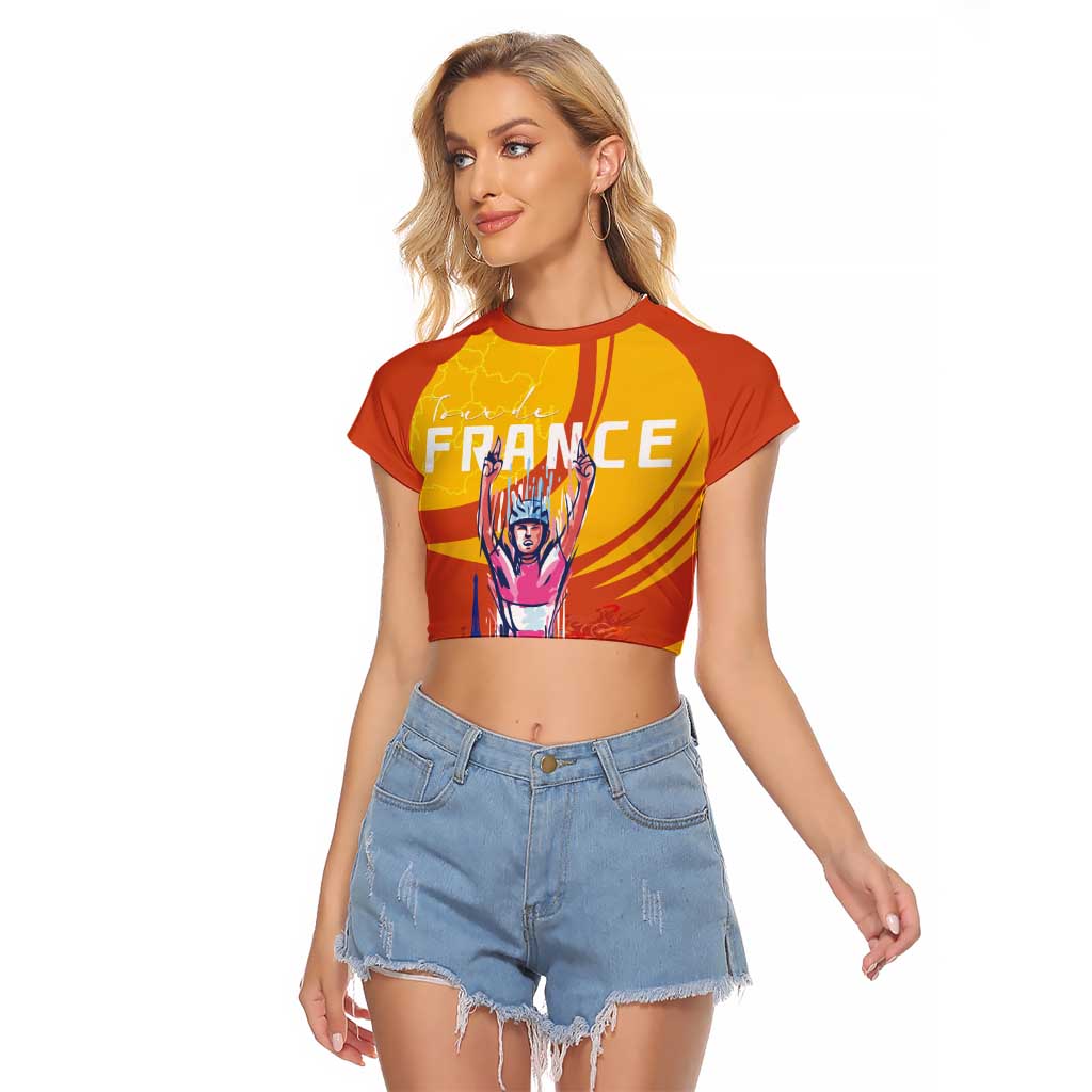 Personalised France Bicycle Racing Raglan Cropped T Shirt Sporty Style