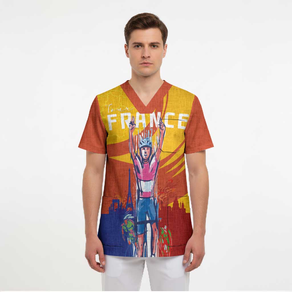 Personalised France Bicycle Racing Scrub Top Sporty Style