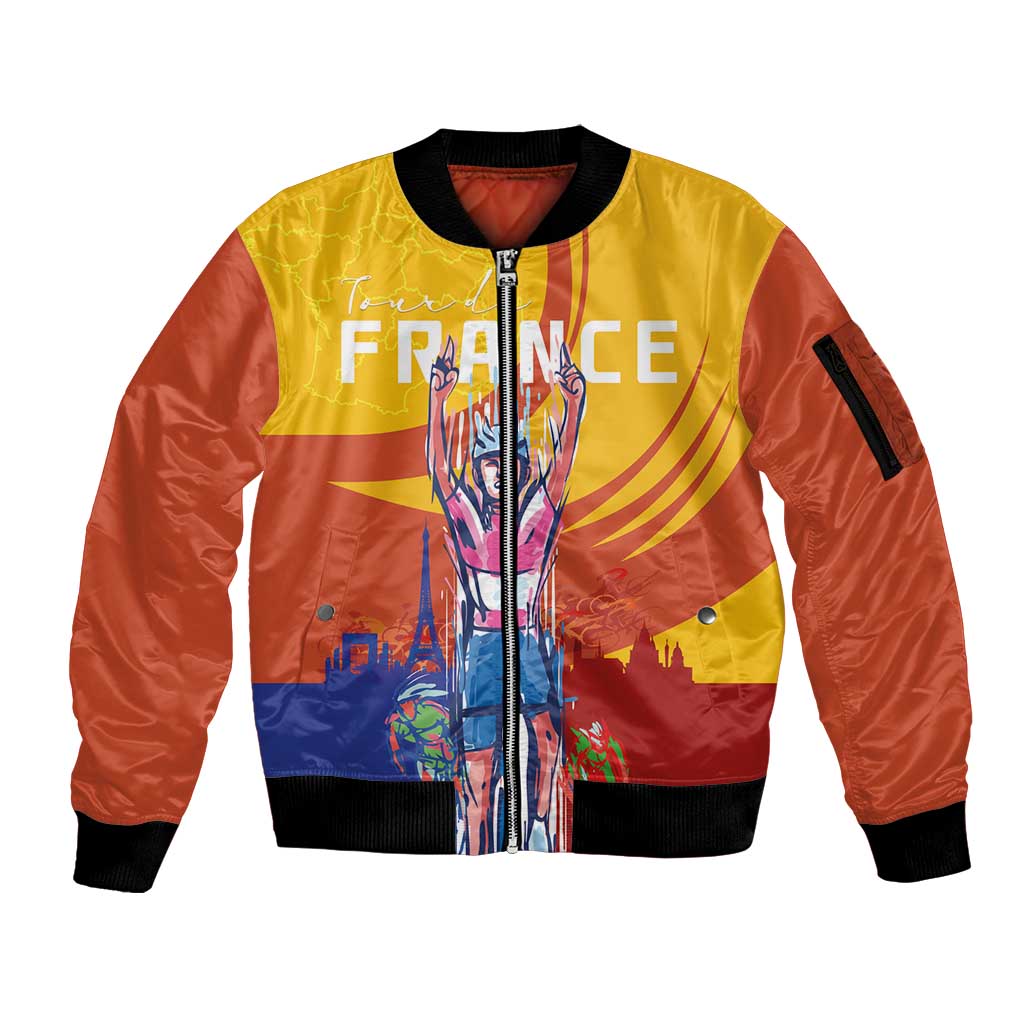 Personalised France Bicycle Racing Sleeve Zip Bomber Jacket Sporty Style