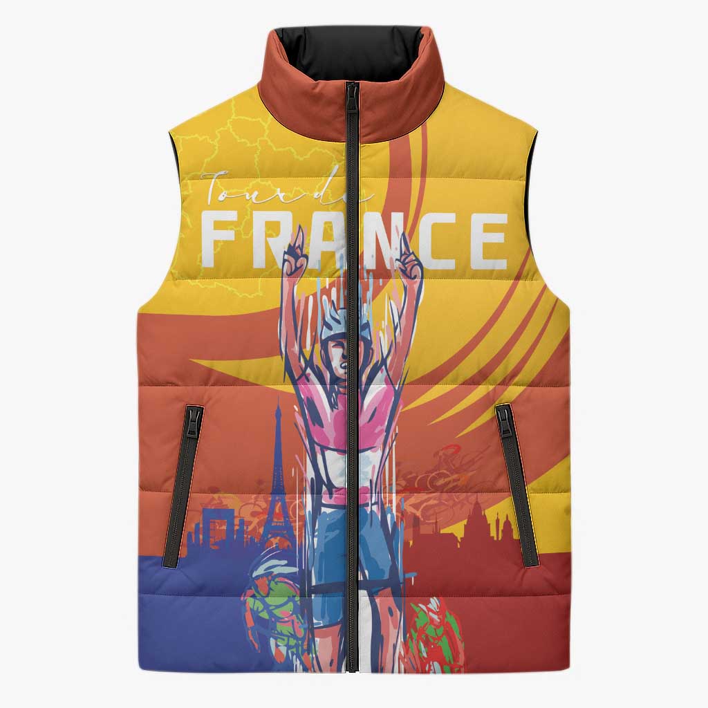 Personalised France Bicycle Racing Sleeveless Puffer Jacket Sporty Style
